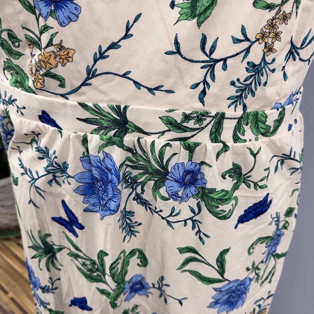 NWOT London Times Maxi Dress Plus 16W Cream & Blue Floral Butterfly Garden - Picture 7 of 14